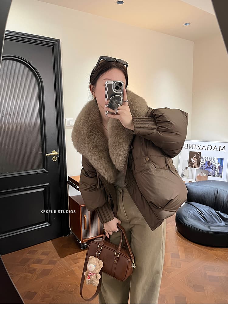 슈퍼 잘 생긴 고급 큰 모피 칼라 아래 면화 의류 여성 짧은 겨울 새로운 시간 여전히 철거 모피 칼라 두꺼운 재킷 상세 이미지 7