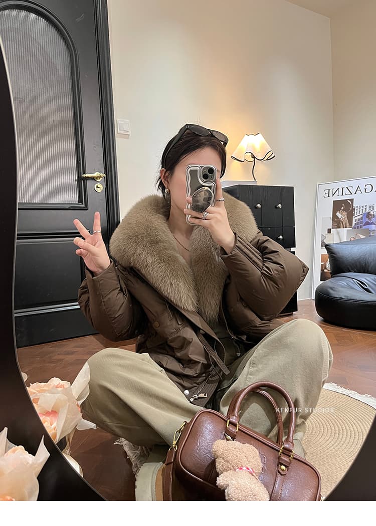 슈퍼 잘 생긴 고급 큰 모피 칼라 아래 면화 의류 여성 짧은 겨울 새로운 시간 여전히 철거 모피 칼라 두꺼운 재킷 상세 이미지 8