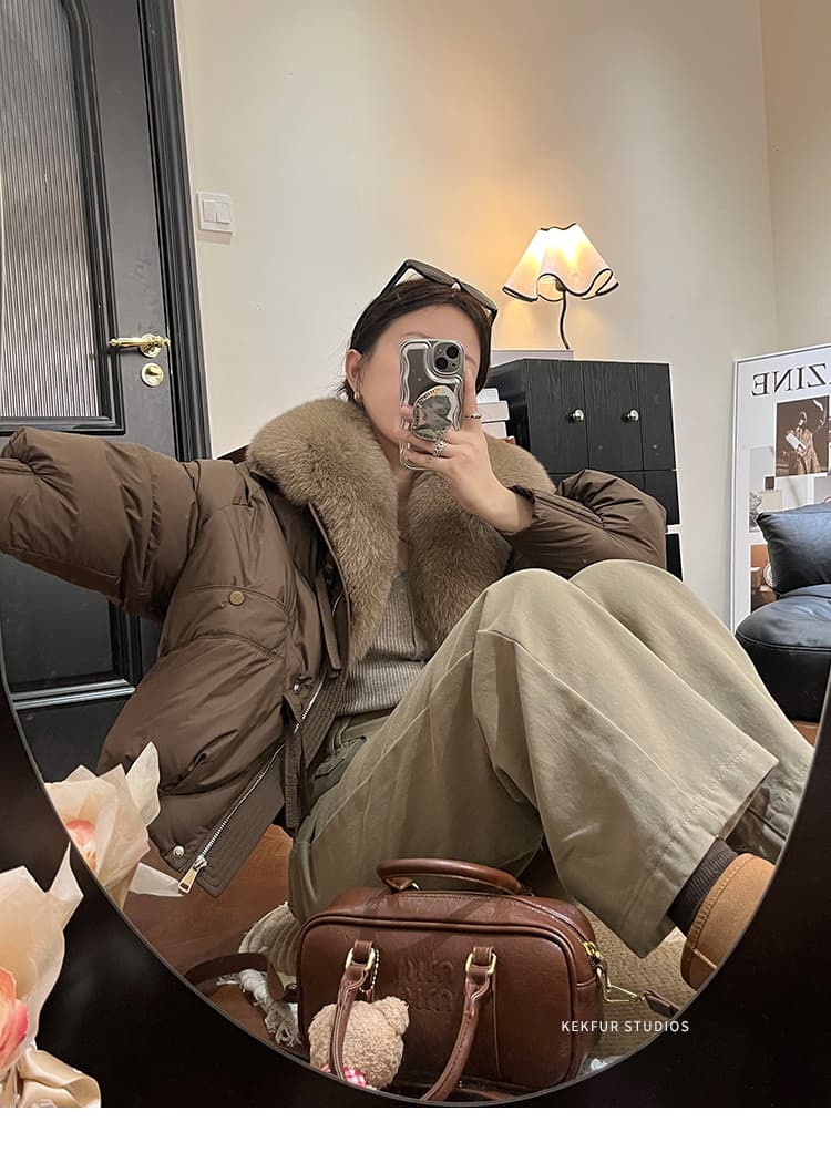 슈퍼 잘 생긴 고급 큰 모피 칼라 아래 면화 의류 여성 짧은 겨울 새로운 시간 여전히 철거 모피 칼라 두꺼운 재킷 상세 이미지 14