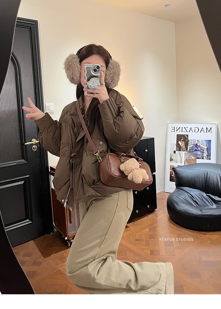 슈퍼 잘 생긴 고급 큰 모피 칼라 아래 면화 의류 여성 짧은 겨울 새로운 시간 여전히 철거 모피 칼라 두꺼운 재킷 상세 이미지 20