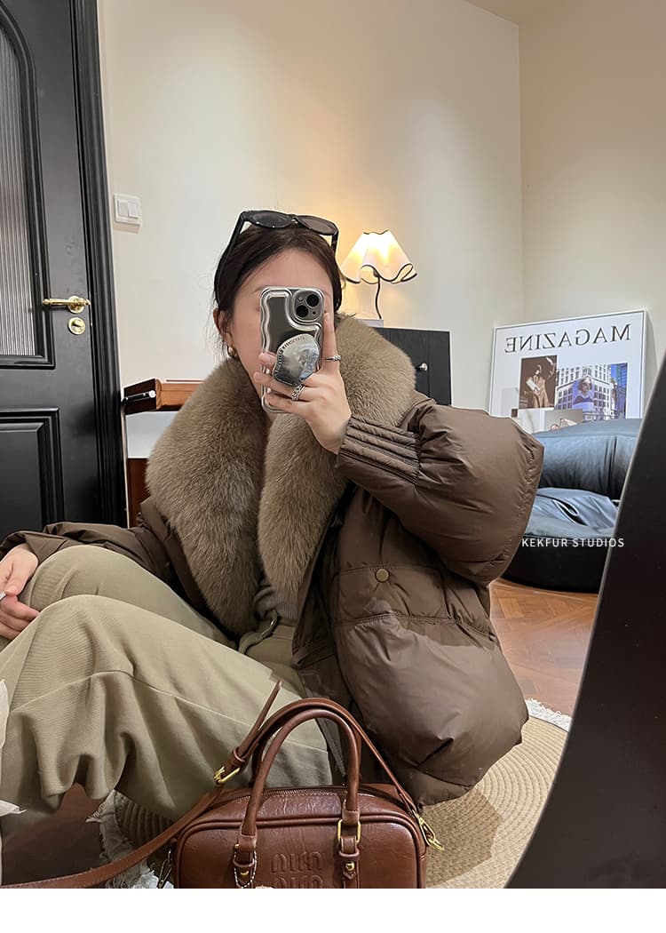 슈퍼 잘 생긴 고급 큰 모피 칼라 아래 면화 의류 여성 짧은 겨울 새로운 시간 여전히 철거 모피 칼라 두꺼운 재킷 상세 이미지 21