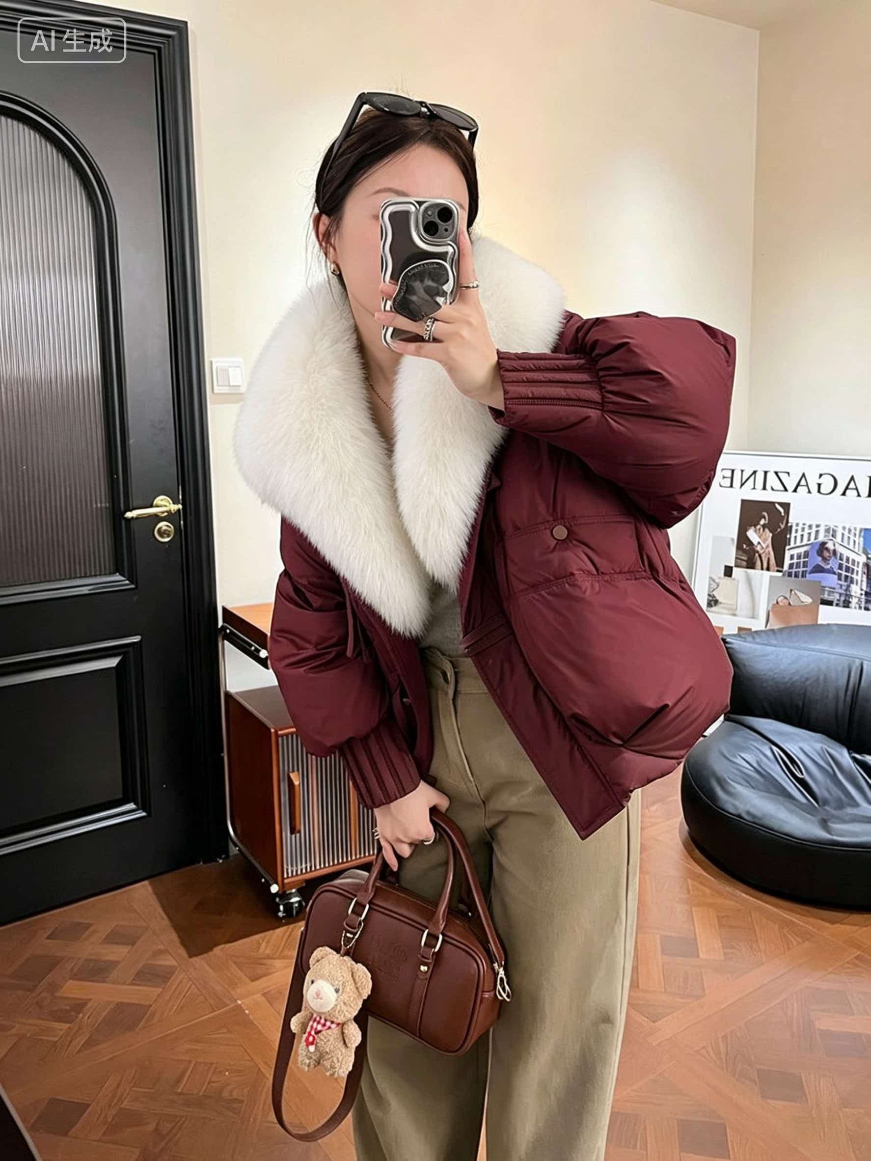 슈퍼 잘 생긴 고급 큰 모피 칼라 아래 면화 의류 여성 짧은 겨울 새로운 시간 여전히 철거 모피 칼라 두꺼운 재킷 상세 이미지 24