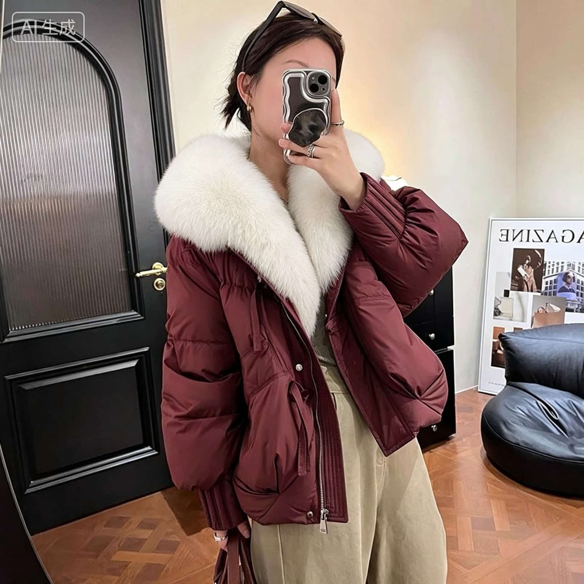 슈퍼 잘 생긴 고급 큰 모피 칼라 아래 면화 의류 여성 짧은 겨울 새로운 시간 여전히 철거 모피 칼라 두꺼운 재킷 상세 이미지 26
