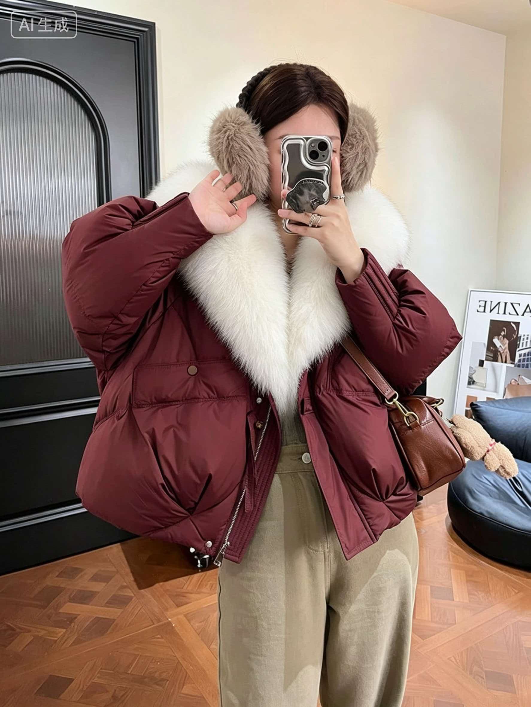 슈퍼 잘 생긴 고급 큰 모피 칼라 아래 면화 의류 여성 짧은 겨울 새로운 시간 여전히 철거 모피 칼라 두꺼운 재킷 상세 이미지 27