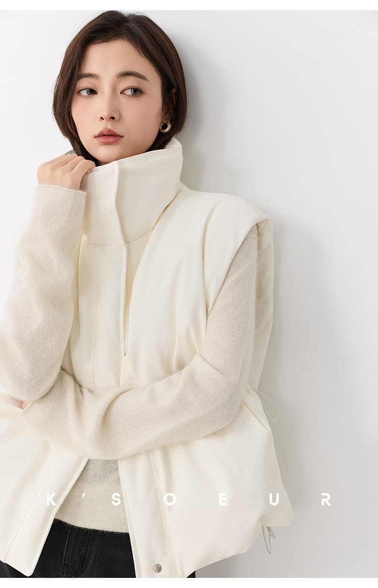 아메리칸 디자인 센스 슈퍼 잘 생긴 크림 버블 푸 두꺼운 보온 품격 높음 물품 스탠드 칼라 다운 코튼 베스트 조끼 여성 상세 이미지 2