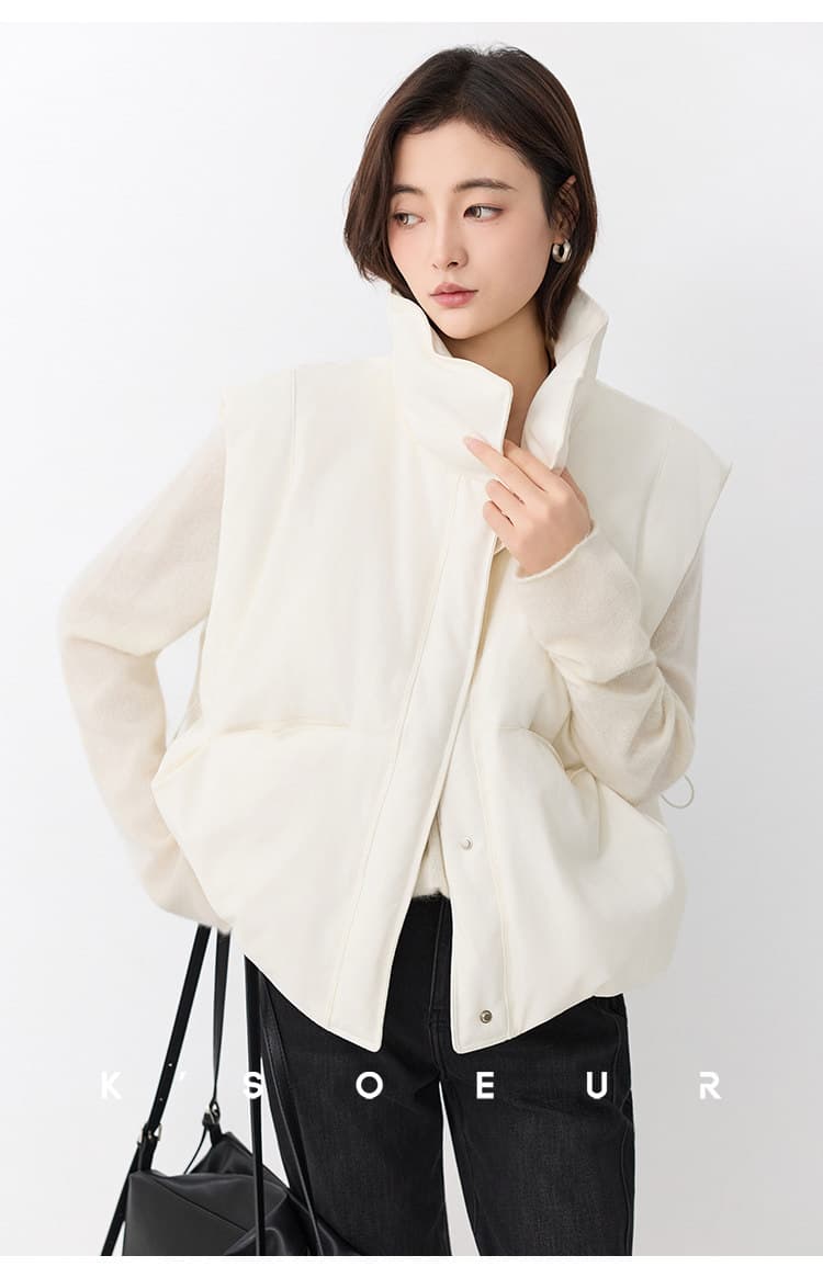 아메리칸 디자인 센스 슈퍼 잘 생긴 크림 버블 푸 두꺼운 보온 품격 높음 물품 스탠드 칼라 다운 코튼 베스트 조끼 여성 상세 이미지 4