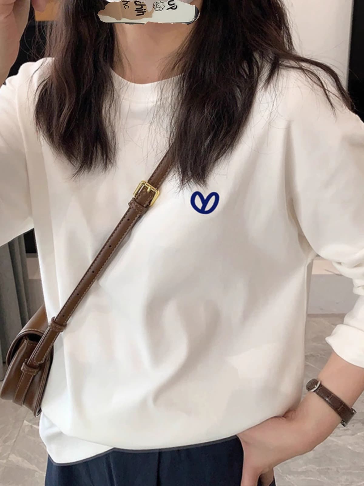 순면 이후 패키지 칼라 bm 조수 브랜드 인터넷 유명인 한국 스타일 하라주쿠 와이드 바람 소나무 맨위 캐주얼 프린트 연령 감소 긴팔 티셔츠 여성 이미지 3