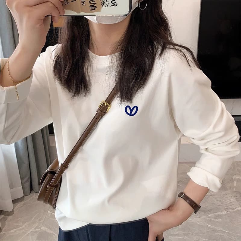 순면 이후 패키지 칼라 bm 조수 브랜드 인터넷 유명인 한국 스타일 하라주쿠 와이드 바람 소나무 맨위 캐주얼 프린트 연령 감소 긴팔 티셔츠 여성 상세 이미지 3
