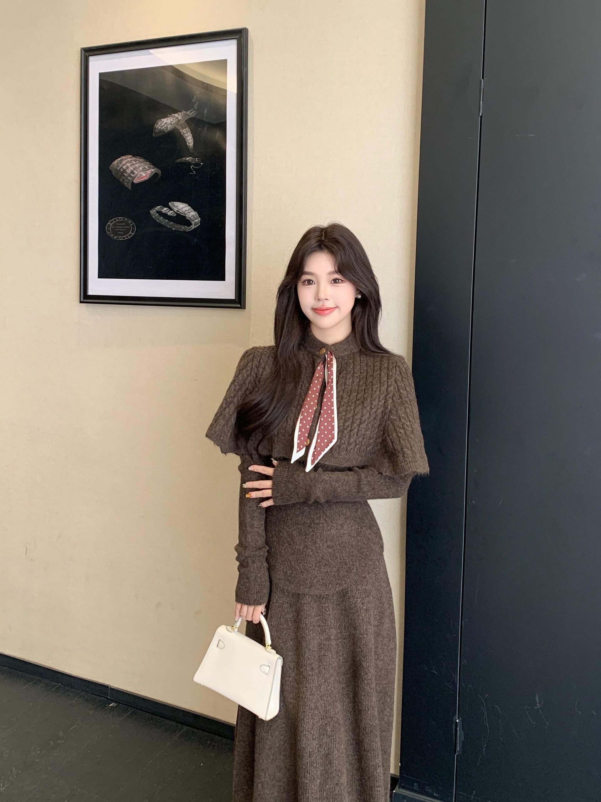 가을 겨울 2026 새로운 세트 스카프 망토 예쁜 스웨터 반신 스커트 3종 세트 패션 세트 상세 이미지 11