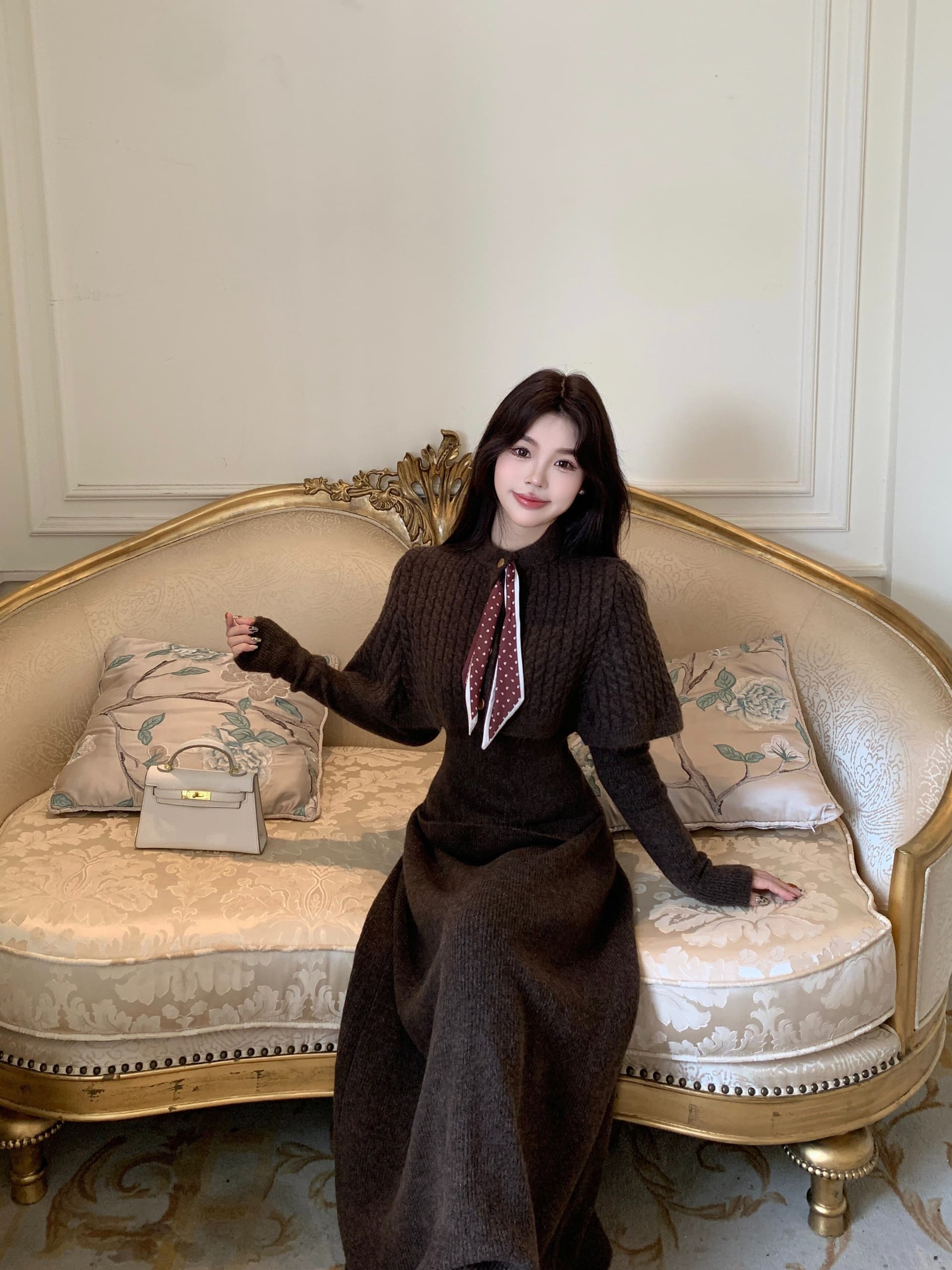 가을 겨울 2026 새로운 세트 스카프 망토 예쁜 스웨터 반신 스커트 3종 세트 패션 세트 상세 이미지 13