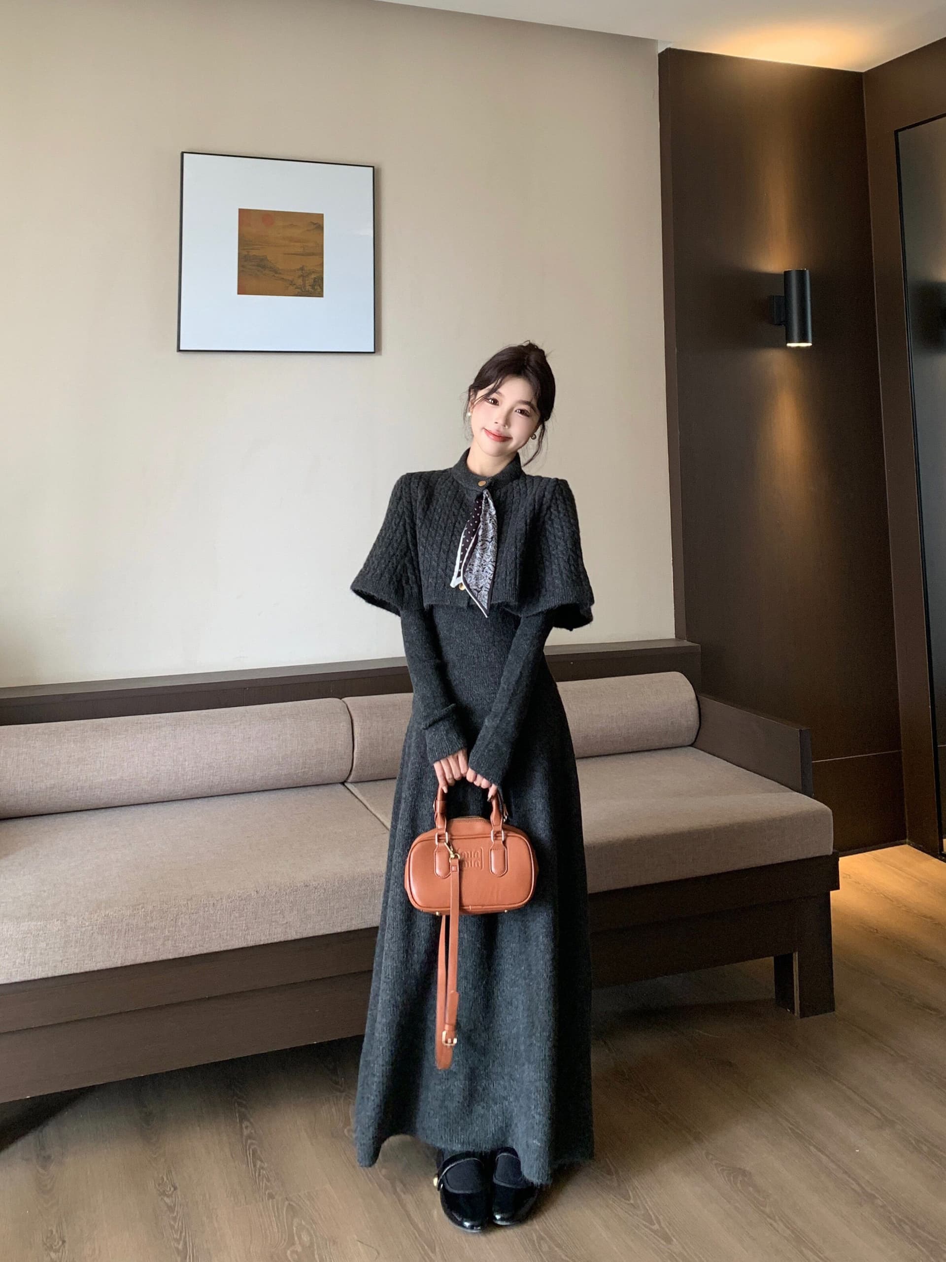 가을 겨울 2026 새로운 세트 스카프 망토 예쁜 스웨터 반신 스커트 3종 세트 패션 세트 상세 이미지 16
