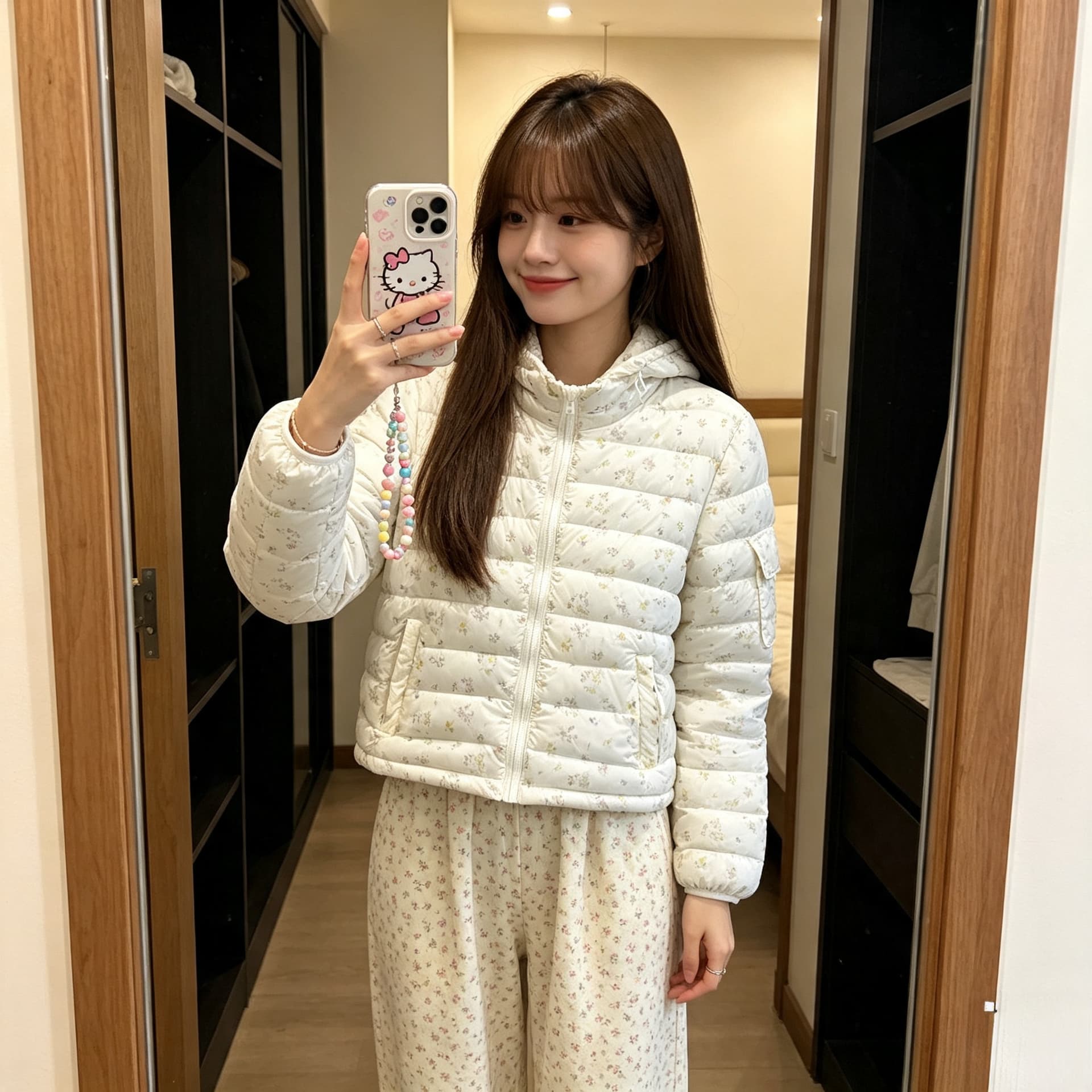 밤나무 코코아 한 여성 꽃무늬 따뜻한 따뜻한 패키지 겨울 제로 압력 센스 ins 갈비 살 후드 다운 재킷 여성 겨울 면 옷 이미지 2