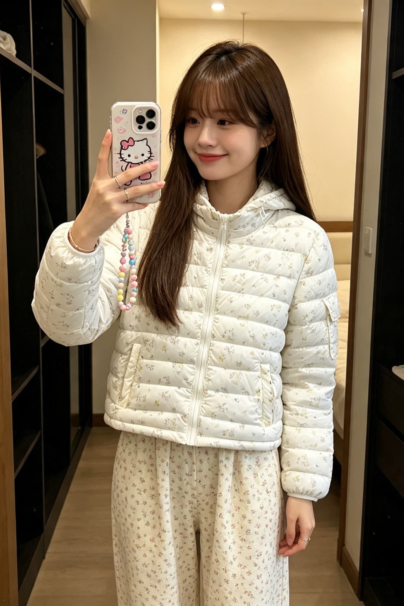 밤나무 코코아 한 여성 꽃무늬 따뜻한 따뜻한 패키지 겨울 제로 압력 센스 ins 갈비 살 후드 다운 재킷 여성 겨울 면 옷 이미지 6