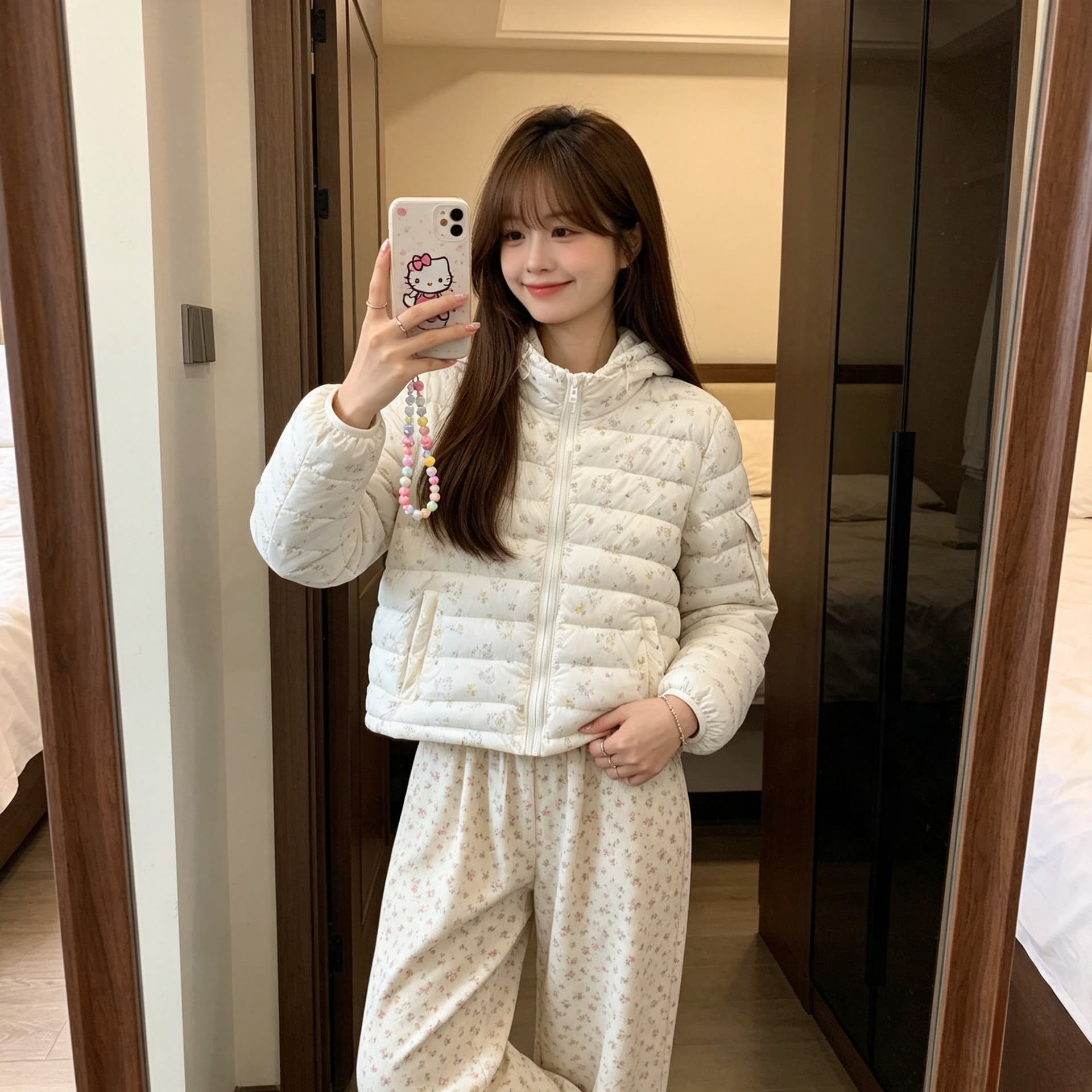 밤나무 코코아 한 여성 꽃무늬 따뜻한 따뜻한 패키지 겨울 제로 압력 센스 ins 갈비 살 후드 다운 재킷 여성 겨울 면 옷 상세 이미지 6