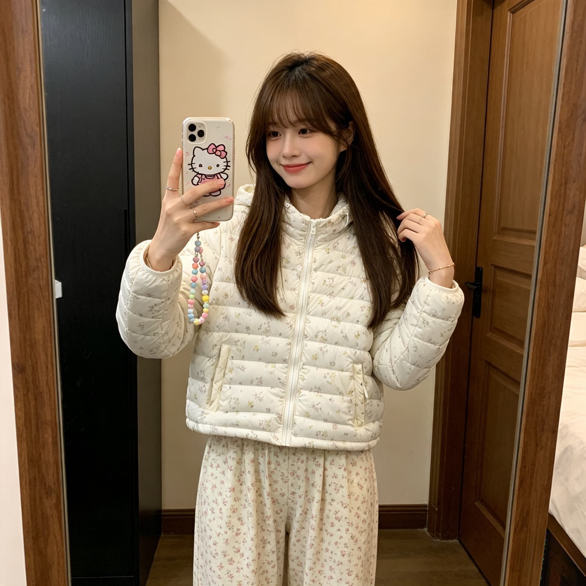 밤나무 코코아 한 여성 꽃무늬 따뜻한 따뜻한 패키지 겨울 제로 압력 센스 ins 갈비 살 후드 다운 재킷 여성 겨울 면 옷 상세 이미지 7