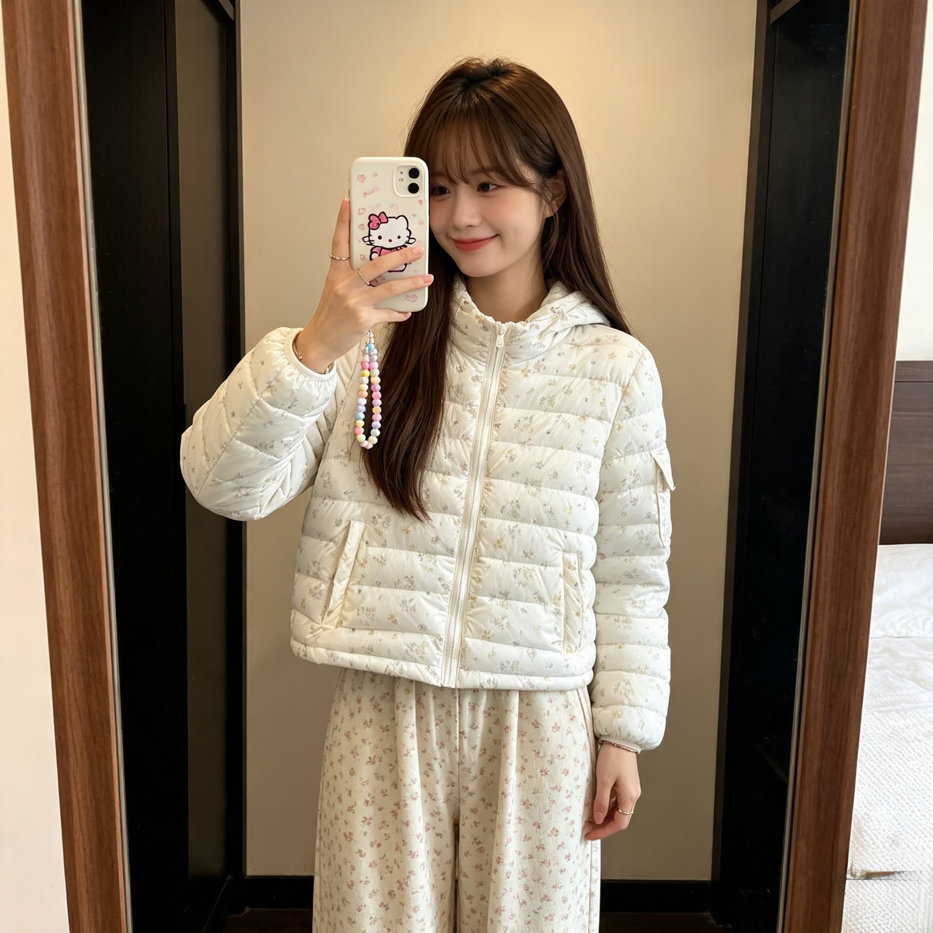 밤나무 코코아 한 여성 꽃무늬 따뜻한 따뜻한 패키지 겨울 제로 압력 센스 ins 갈비 살 후드 다운 재킷 여성 겨울 면 옷 상세 이미지 11
