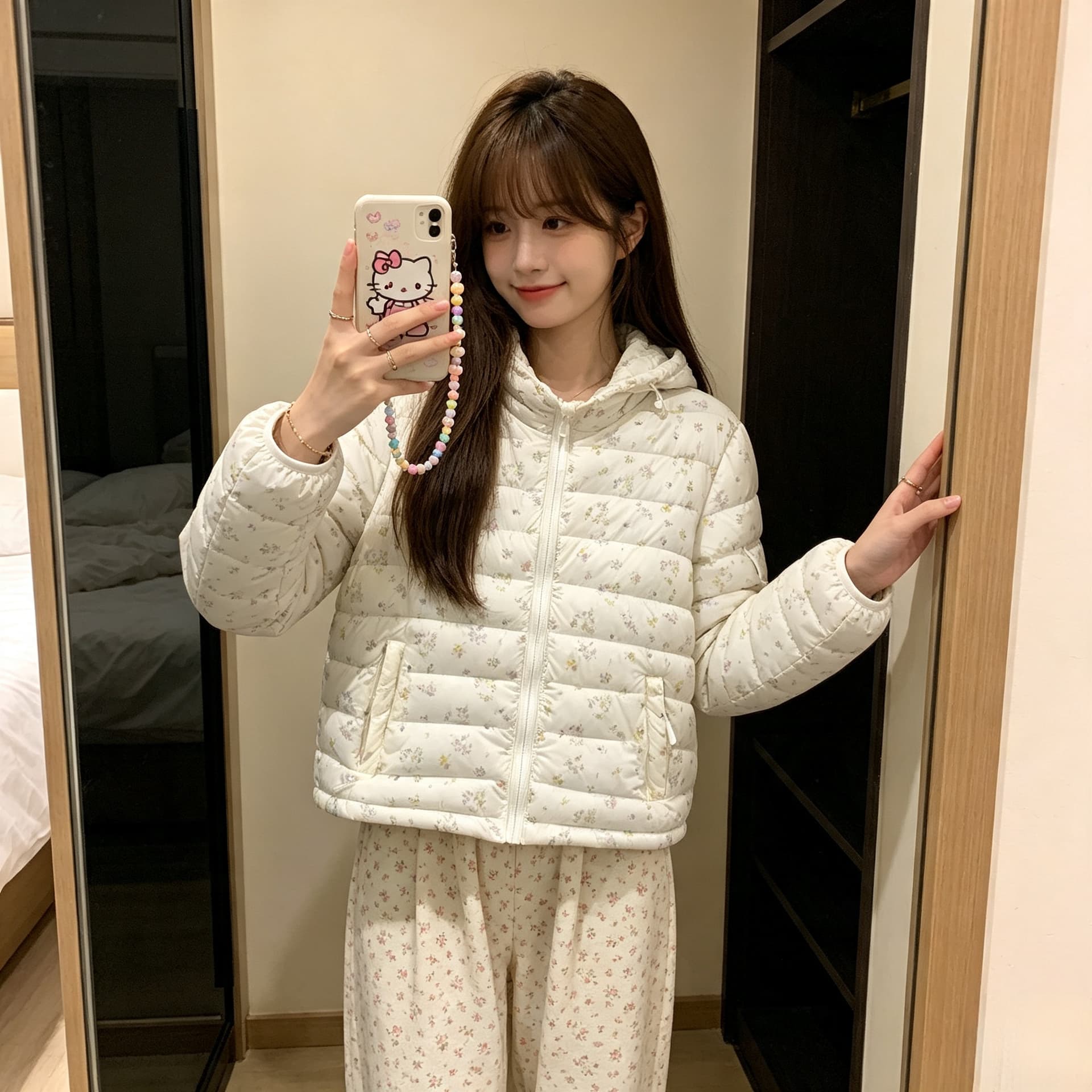 밤나무 코코아 한 여성 꽃무늬 따뜻한 따뜻한 패키지 겨울 제로 압력 센스 ins 갈비 살 후드 다운 재킷 여성 겨울 면 옷 상세 이미지 16