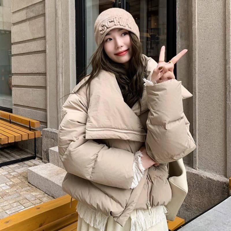 따뜻한 따뜻한 겨울 세련된 루즈핏 XL 한국 스타일 폴로 칼라 쇼트 스타일 다운 외투 작은 키 아래 면화 의류 이미지 6