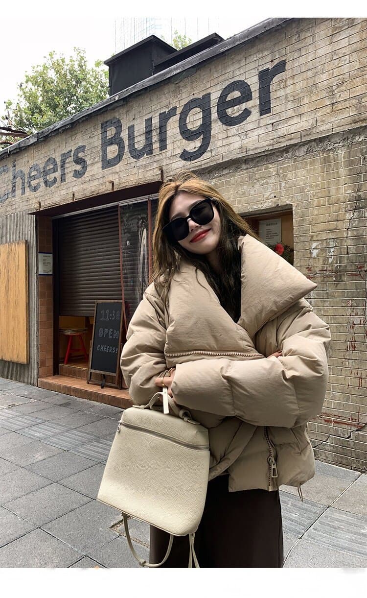 따뜻한 따뜻한 겨울 세련된 루즈핏 XL 한국 스타일 폴로 칼라 쇼트 스타일 다운 외투 작은 키 아래 면화 의류 상세 이미지 10