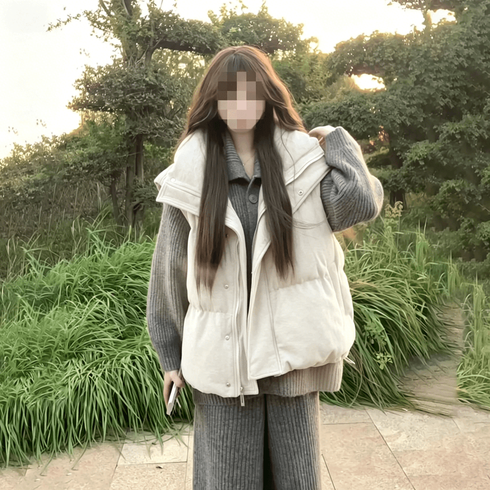 두꺼운 코듀로이 스탠드 칼라 다운 조끼 여자 2026 겨울 새로운 한국 스타일 작은 키 쇼트 스타일 두꺼운 보온 어깨 상세 이미지 7