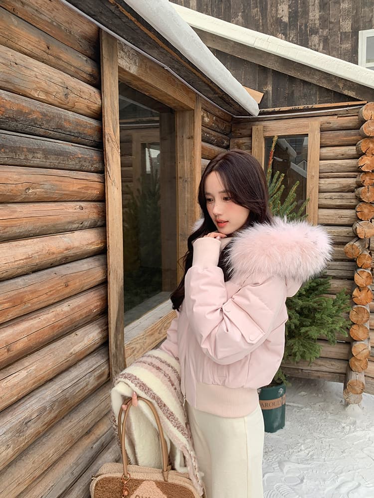작은 마을 산산 눈 반사하다 阑珊 시뮬레이션 전갈 모피 칼라 면 의류 여성 겨울 방풍 쇼트 스타일 후드 작은 키 재킷 상세 이미지 38
