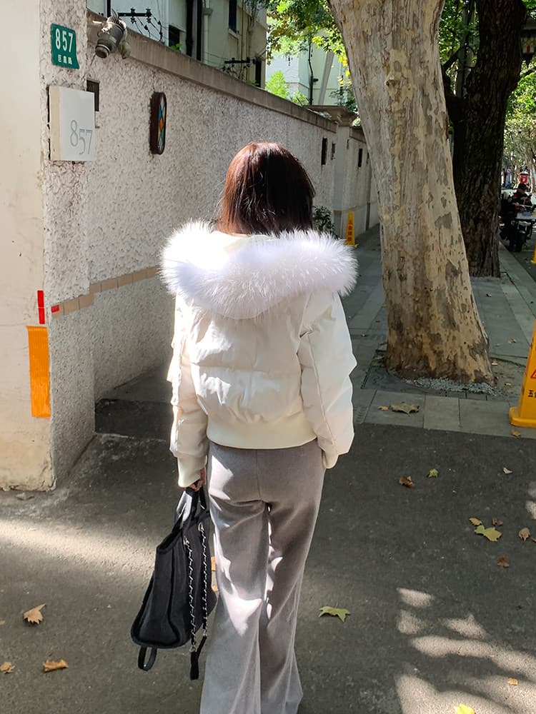 작은 마을 산산 눈 반사하다 阑珊 시뮬레이션 전갈 모피 칼라 면 의류 여성 겨울 방풍 쇼트 스타일 후드 작은 키 재킷 상세 이미지 54