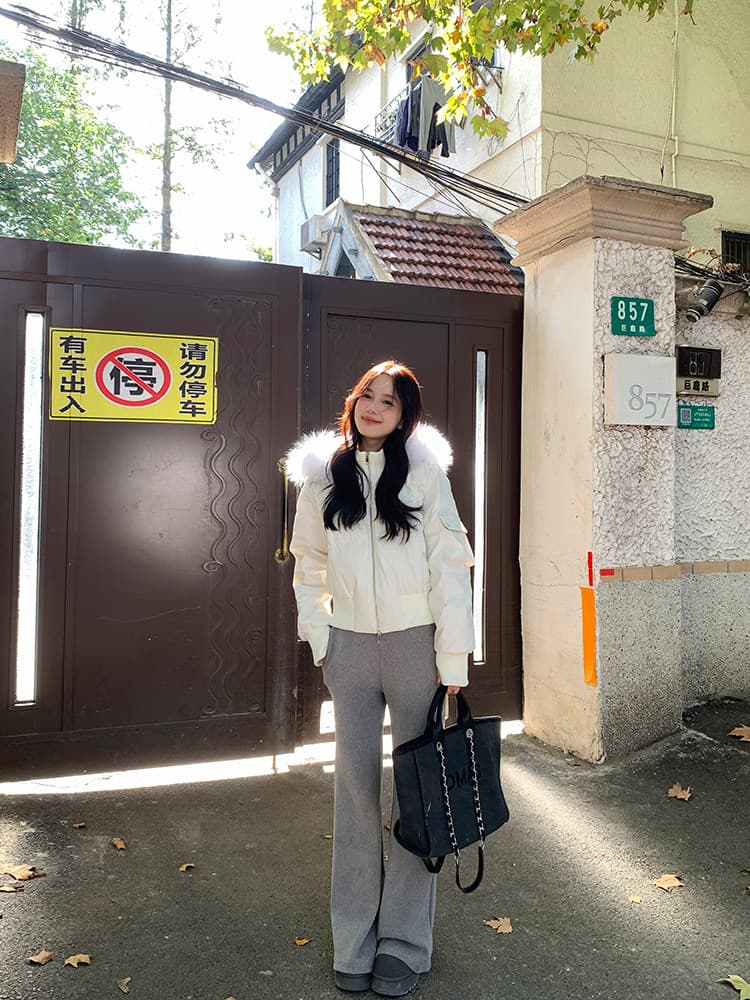 작은 마을 산산 눈 반사하다 阑珊 시뮬레이션 전갈 모피 칼라 면 의류 여성 겨울 방풍 쇼트 스타일 후드 작은 키 재킷 상세 이미지 55