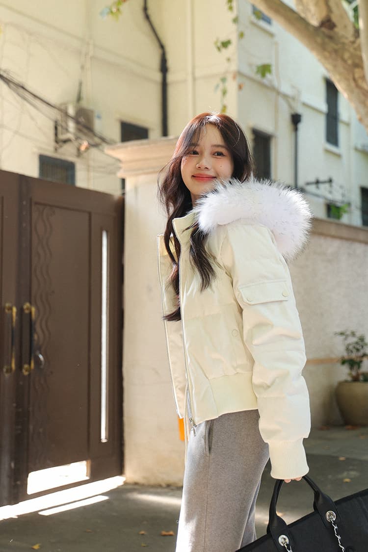 작은 마을 산산 눈 반사하다 阑珊 시뮬레이션 전갈 모피 칼라 면 의류 여성 겨울 방풍 쇼트 스타일 후드 작은 키 재킷 상세 이미지 56