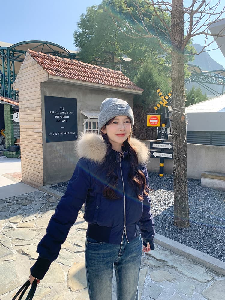 작은 마을 산산 눈 반사하다 阑珊 시뮬레이션 전갈 모피 칼라 면 의류 여성 겨울 방풍 쇼트 스타일 후드 작은 키 재킷 상세 이미지 60