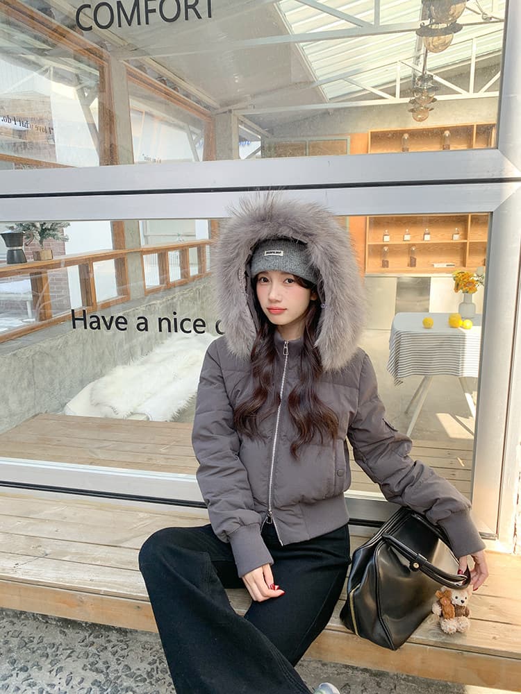 작은 마을 산산 눈 반사하다 阑珊 시뮬레이션 전갈 모피 칼라 면 의류 여성 겨울 방풍 쇼트 스타일 후드 작은 키 재킷 상세 이미지 61