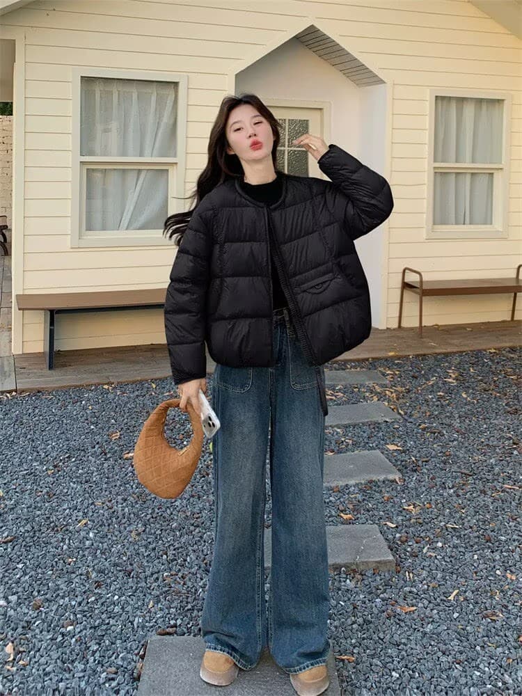 패션 라운드 넥 다운 재킷 여성 2026 겨울 새로운 루즈핏 슬림해 보이는 다용도 보온 아래 면화 의류 여성 코트 이미지 3