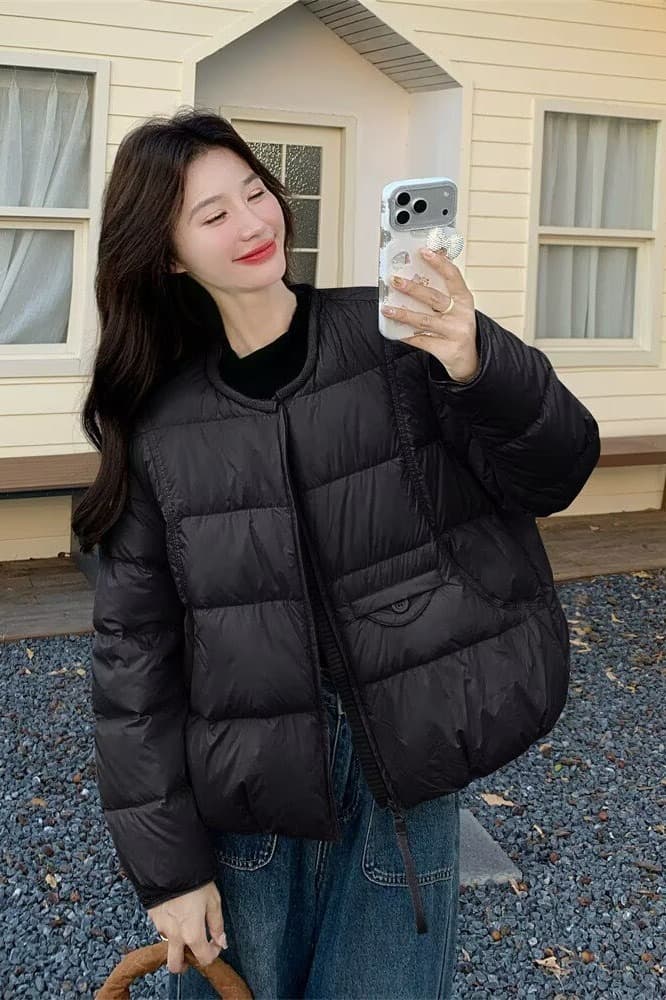 패션 라운드 넥 다운 재킷 여성 2026 겨울 새로운 루즈핏 슬림해 보이는 다용도 보온 아래 면화 의류 여성 코트 이미지 6