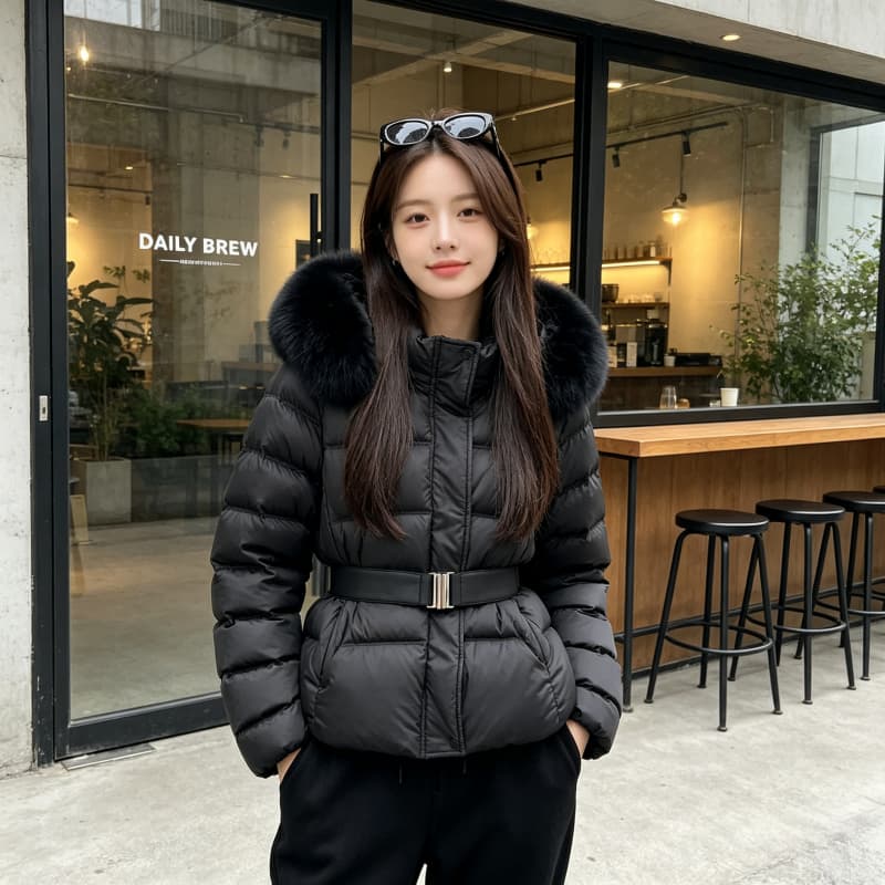 한국 원본 2026 새로운 겨울 새로운 몸매 가꾸기 허리 수축 슬림해 보이는 두꺼운 아래 면화 의류 여성 큰 모피 칼라 재킷 상세 이미지 4