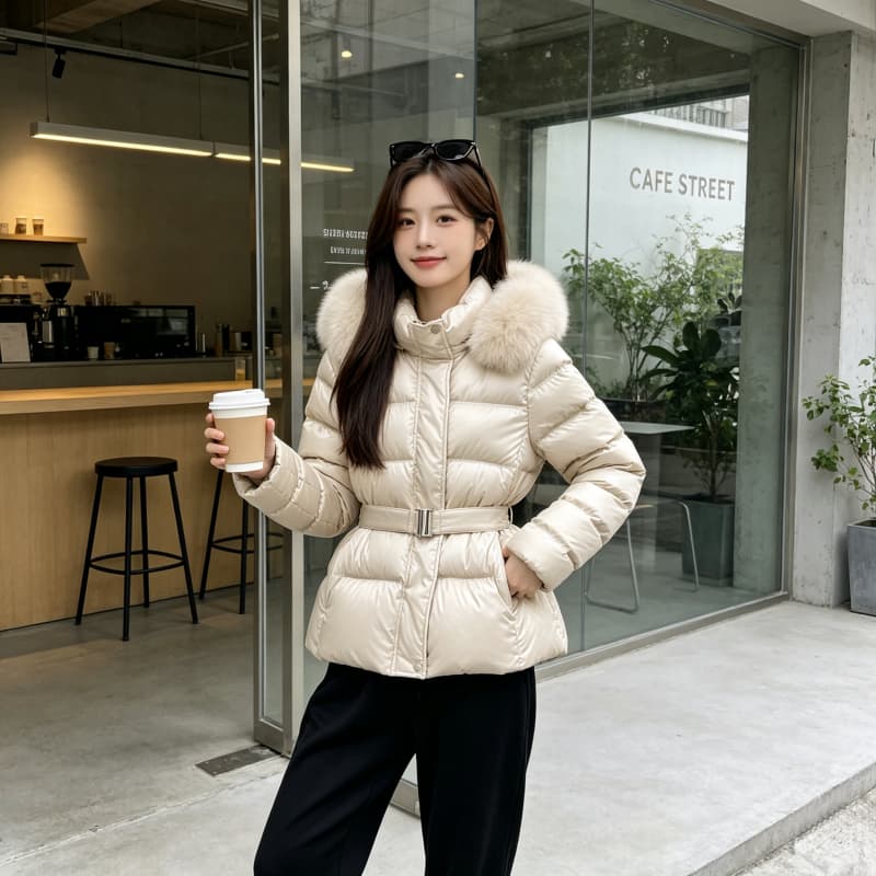 한국 원본 2026 새로운 겨울 새로운 몸매 가꾸기 허리 수축 슬림해 보이는 두꺼운 아래 면화 의류 여성 큰 모피 칼라 재킷 상세 이미지 8