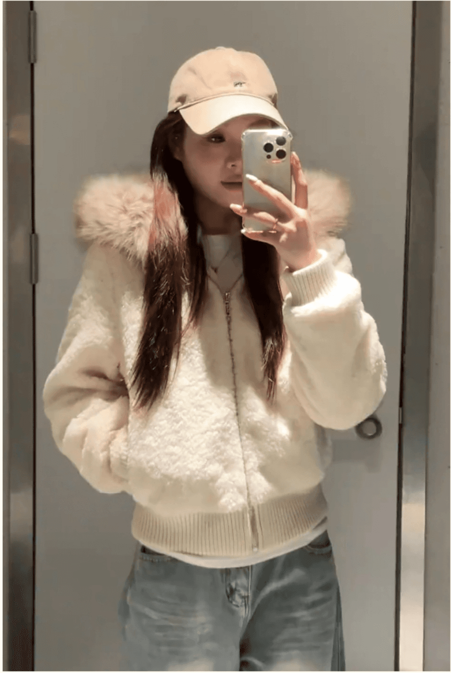 양털 털이 있는 모피 칼라 면 의류 여성 작은 키 겨울 새로운 느긋한 바람 루즈핏 쇼트 스타일 면 옷 재킷 목화 진딧물 여성 이미지 2