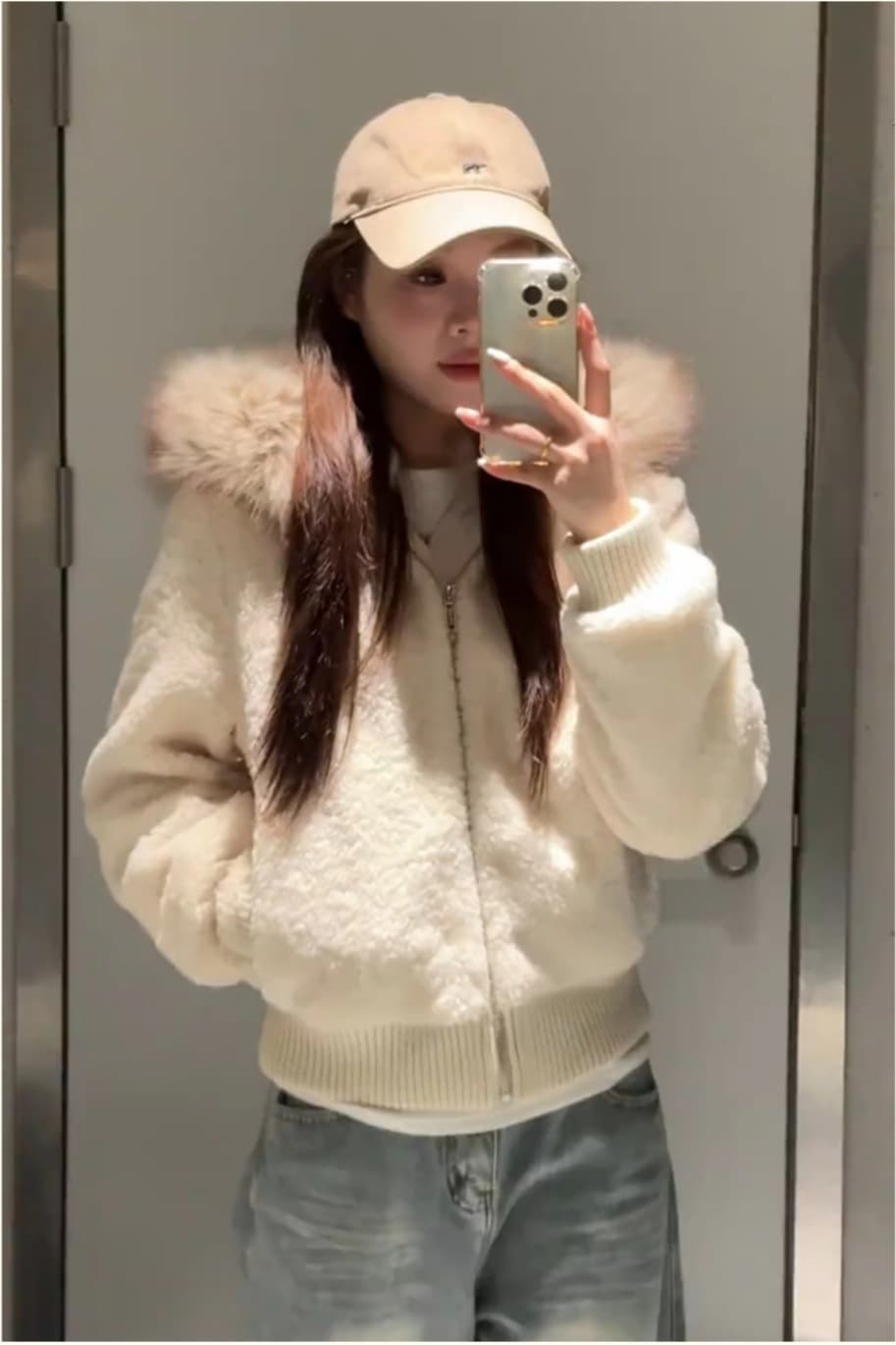 양털 털이 있는 모피 칼라 면 의류 여성 작은 키 겨울 새로운 느긋한 바람 루즈핏 쇼트 스타일 면 옷 재킷 목화 진딧물 여성 이미지 7