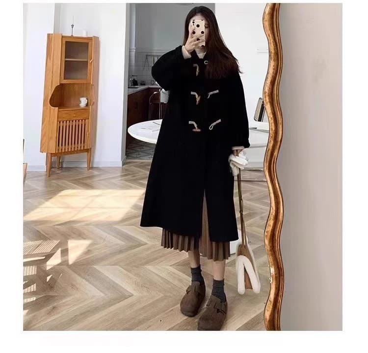 원본 것 일본식 소뿔 버클 모직 코트 여성 가을 겨울 작은 키 두꺼운 학원 스타일 모직 외투 상세 이미지 9