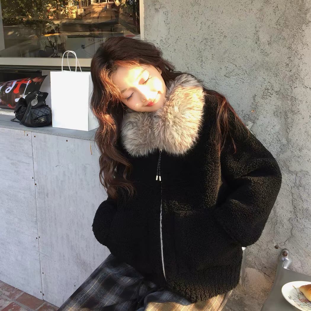 장 베이 베이 ibell 환경 보호 모방 양 어린 양 플러시 가죽 털 하나 보온 염색 포인터 전갈 모피 칼라 모피 재킷 이미지 2