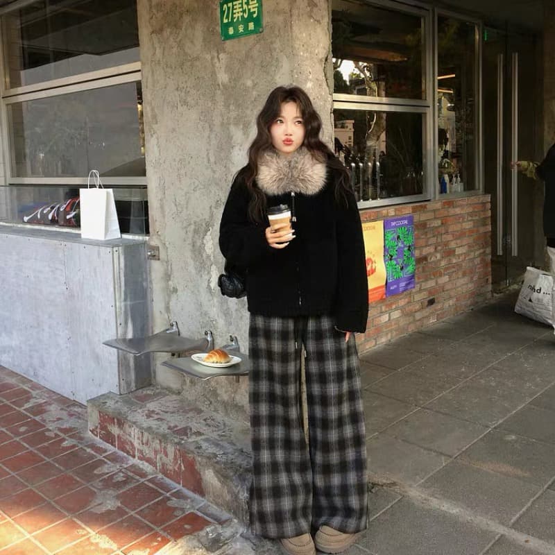 장 베이 베이 ibell 환경 보호 모방 양 어린 양 플러시 가죽 털 하나 보온 염색 포인터 전갈 모피 칼라 모피 재킷 이미지 3