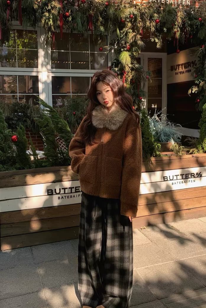장 베이 베이 ibell 환경 보호 모방 양 어린 양 플러시 가죽 털 하나 보온 염색 포인터 전갈 모피 칼라 모피 재킷 이미지 6