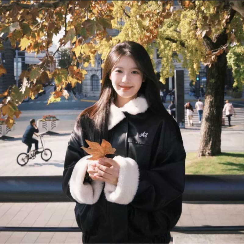 레트로 고급 센스 2026 겨울 새로운 pu 피모 하나 양털 면 의류 루즈핏 털이 있는 한 부서 재킷 이미지 5