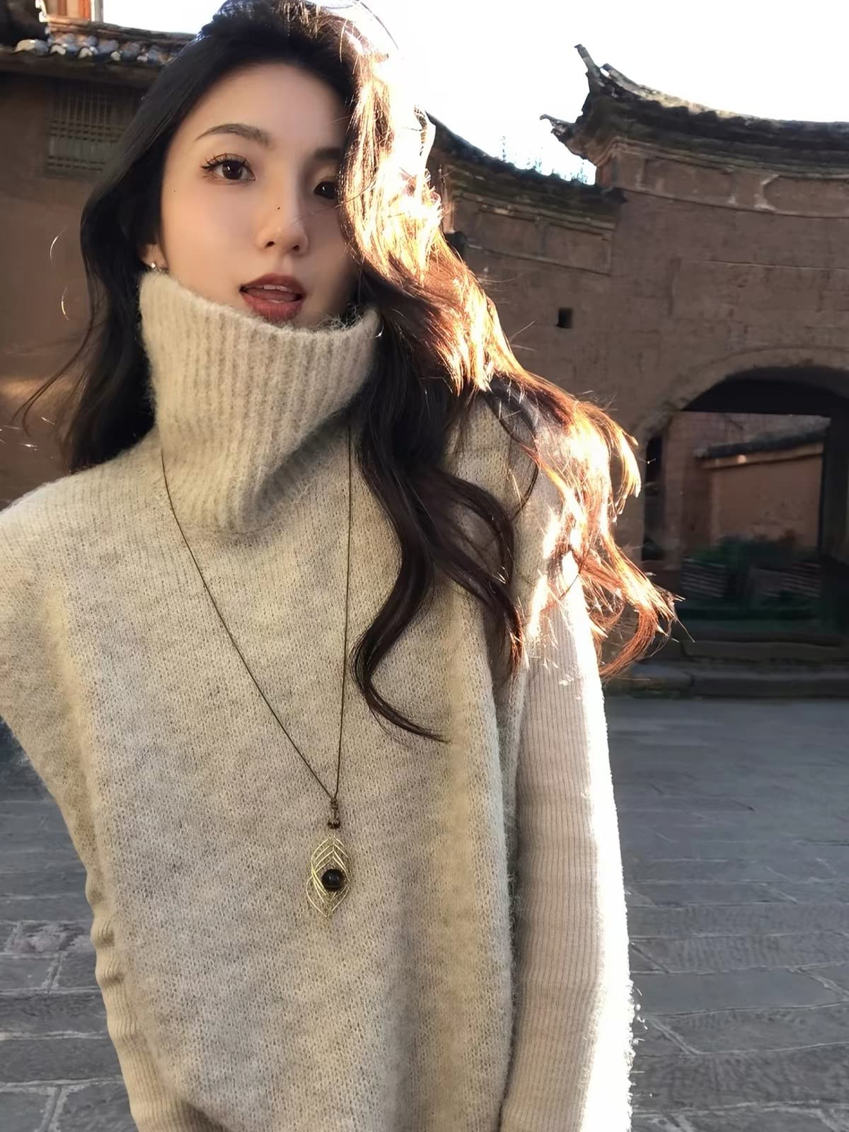 한 부서 터틀넥 니트 베스트 조끼 여성 짧은 2026 새로운 루즈핏 느긋한 센스 스택 착용 민소매 스웨터