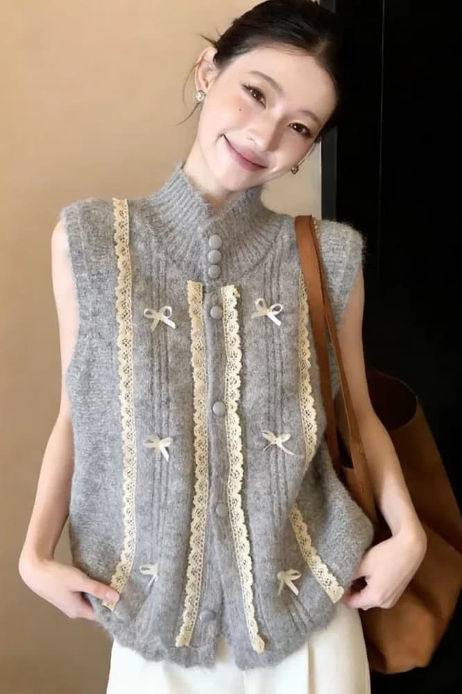 명문 여성 레이스 외부 착용 스택 가져 가라. 조끼 여자 봄 여름 외국 가스 품격 몸매 가꾸기 슬림해 보이는 민소매 오픈 가디건 맨위 이미지 5