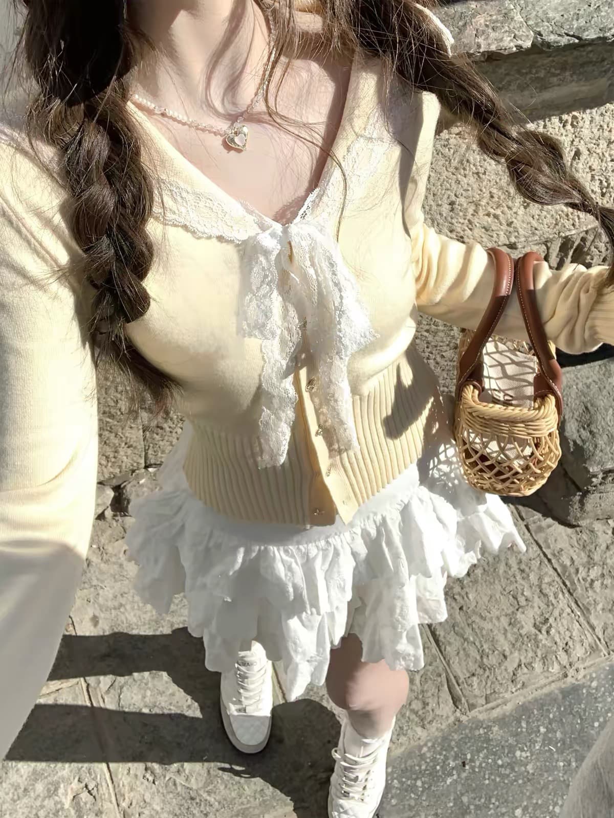 프랑스식 분위기 센스 품격 달콤함 황색 긴팔 니트 스웨터 스웨터 이른 봄 새로운 작은 키 루즈핏 기본 셔츠 이미지 4