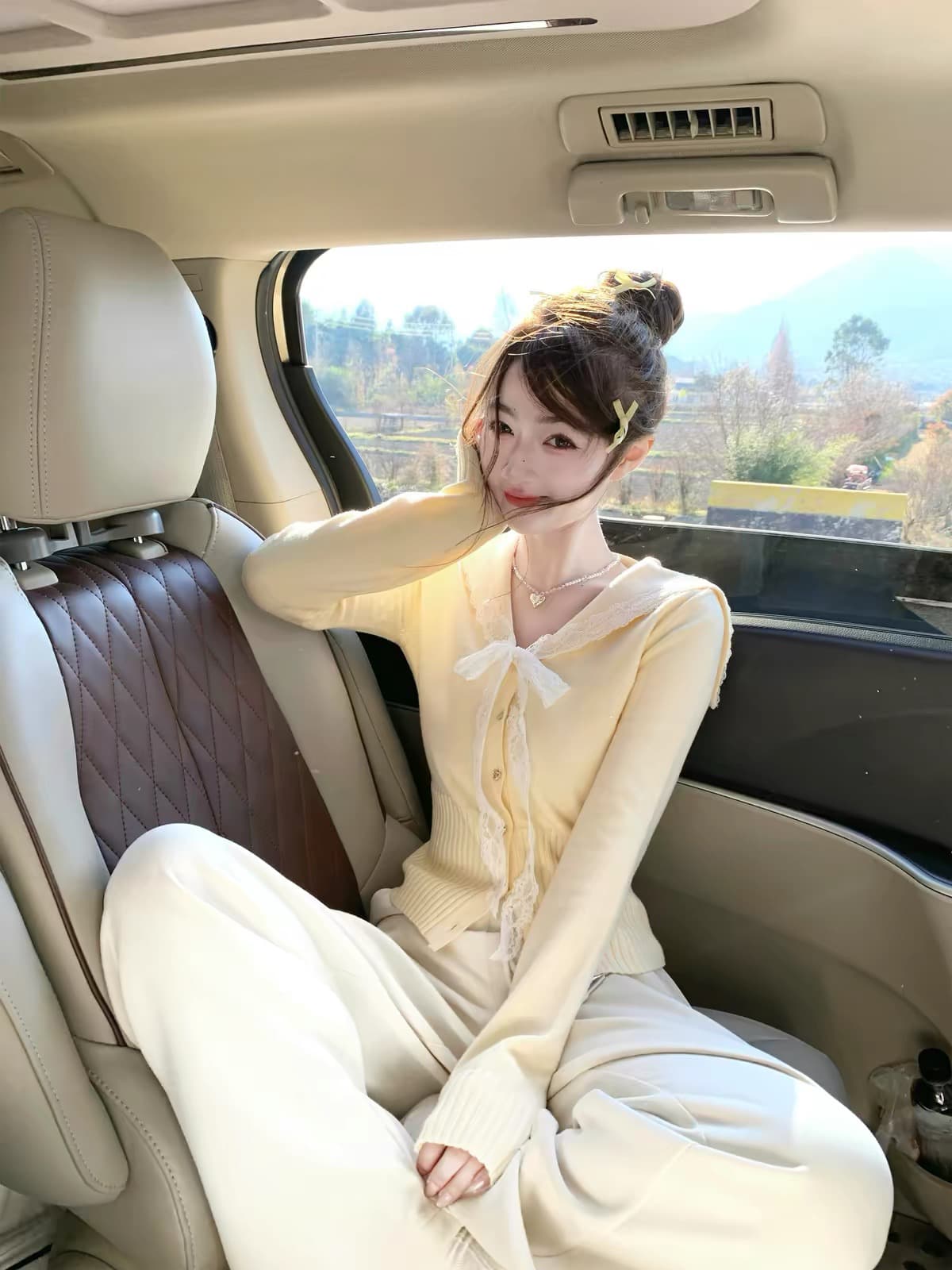 프랑스식 분위기 센스 품격 달콤함 황색 긴팔 니트 스웨터 스웨터 이른 봄 새로운 작은 키 루즈핏 기본 셔츠 상세 이미지 5