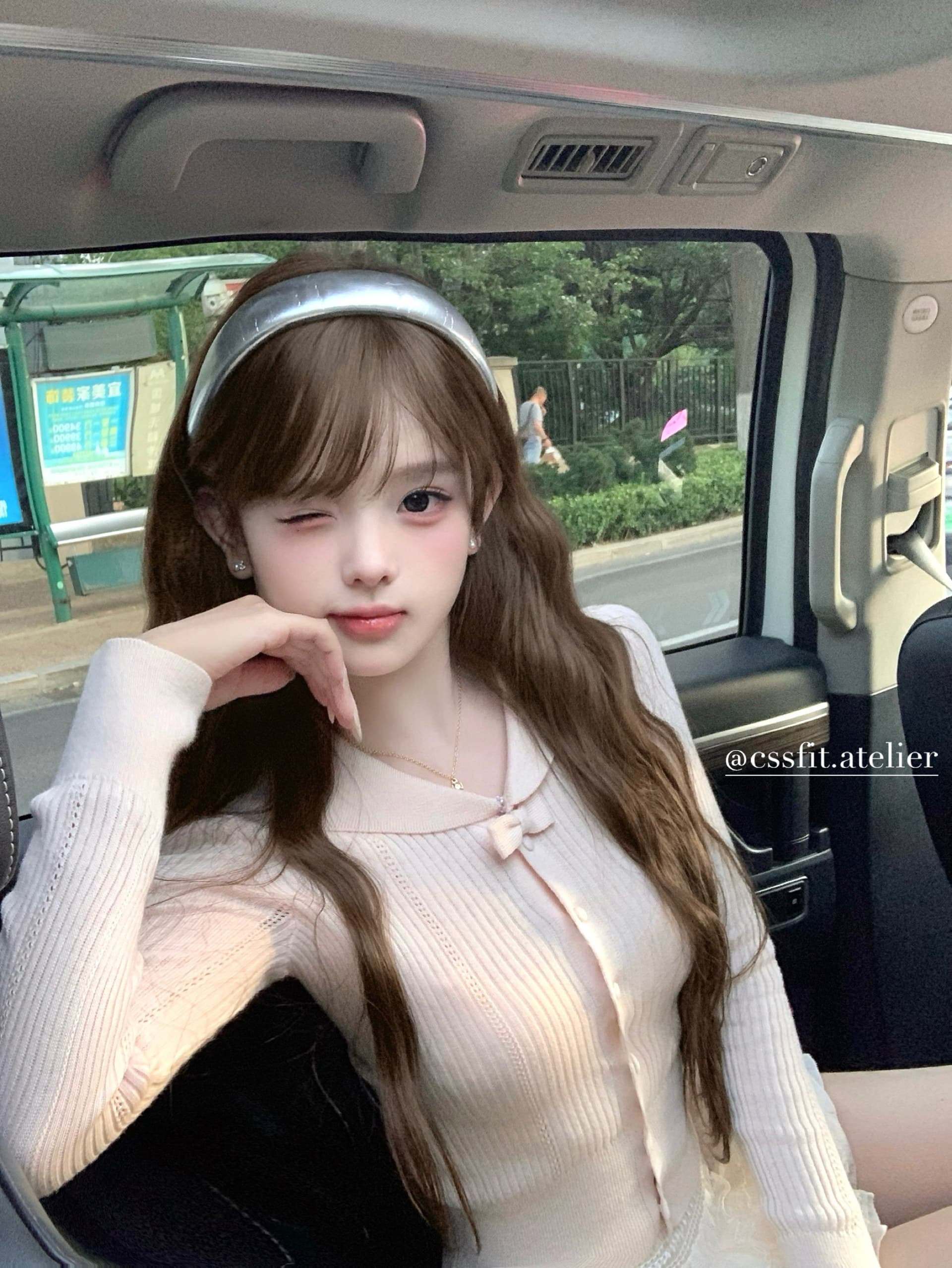 늦게 우산 우산 25 fw 绯 색상 전복 피터 팬 칼라 알몸의 분말 나비 매듭 폴로 칼라 양모 니트 오픈 가디건 니트 스웨터 상세 이미지 11