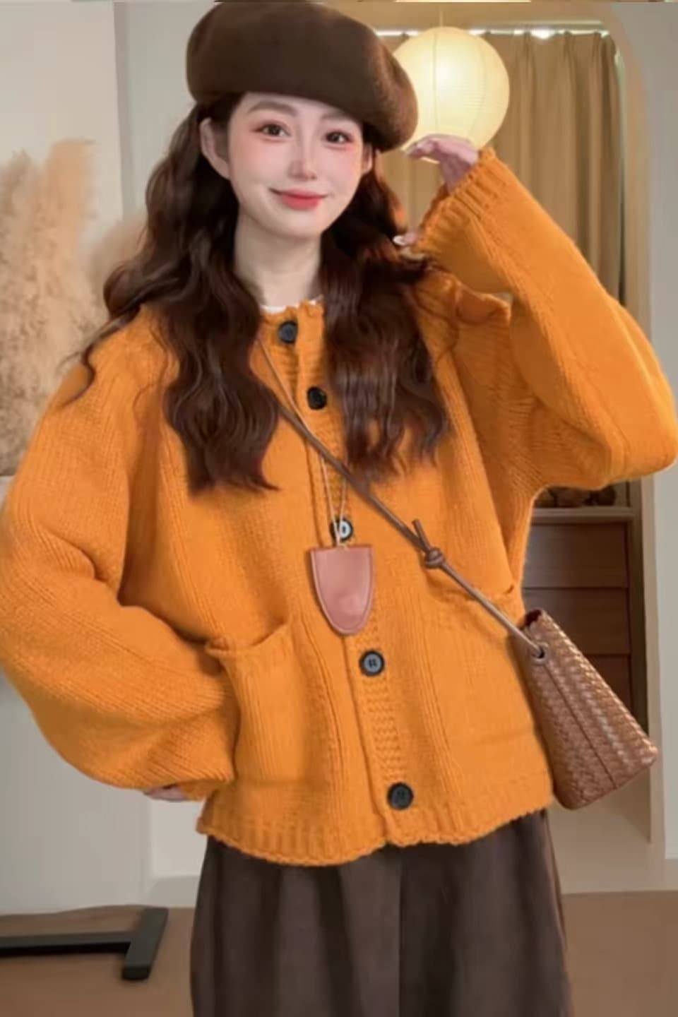 느긋한 바람 라운드 넥 싱글 줄 버튼 스웨터 여성 코트 가을 겨울 새로운 고급 와이드 부드러운 찹쌀 고급 센스 니트 오픈 가디건 이미지 7
