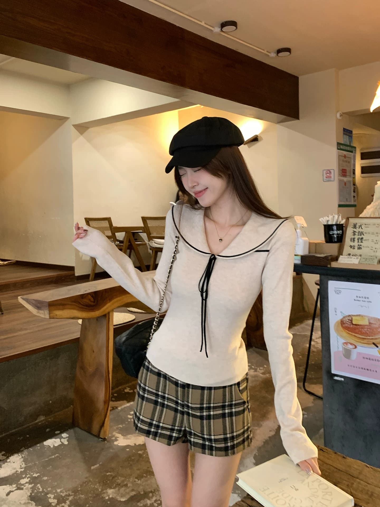 대 자매 the dover 익스트림 제인 해군 칼라 스웨터 긴팔 니트 스웨터 타이트 스커트 반신 스커트 가을 겨울철 새로운 이미지 4