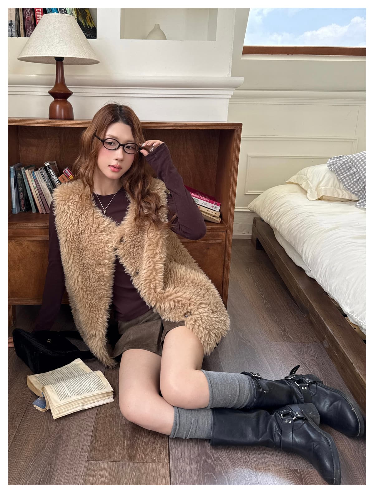 새로운 두꺼운 보온 양털 어깨 민소매 피모 하나 베스트 모피 조끼 재킷 플리스 플러시 조끼 상세 이미지 27
