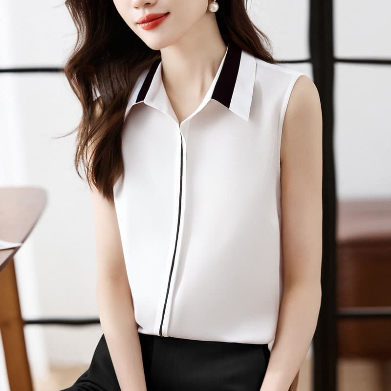 실사 외국 가스 여름 배색 어깨 조끼 여성 외출용 셔츠 민소매 쉬폰 기본 셔츠 인사이드 잡아라. 의류